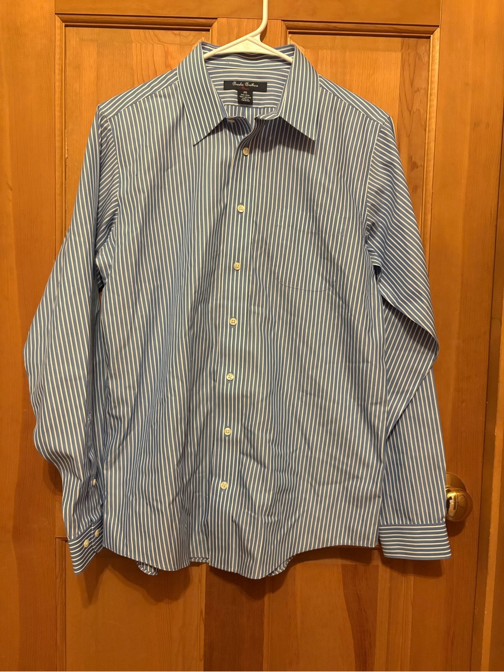 Boys Brooks Brothers Fleece Blue and White Striped Dress Shirt Boy Size 20